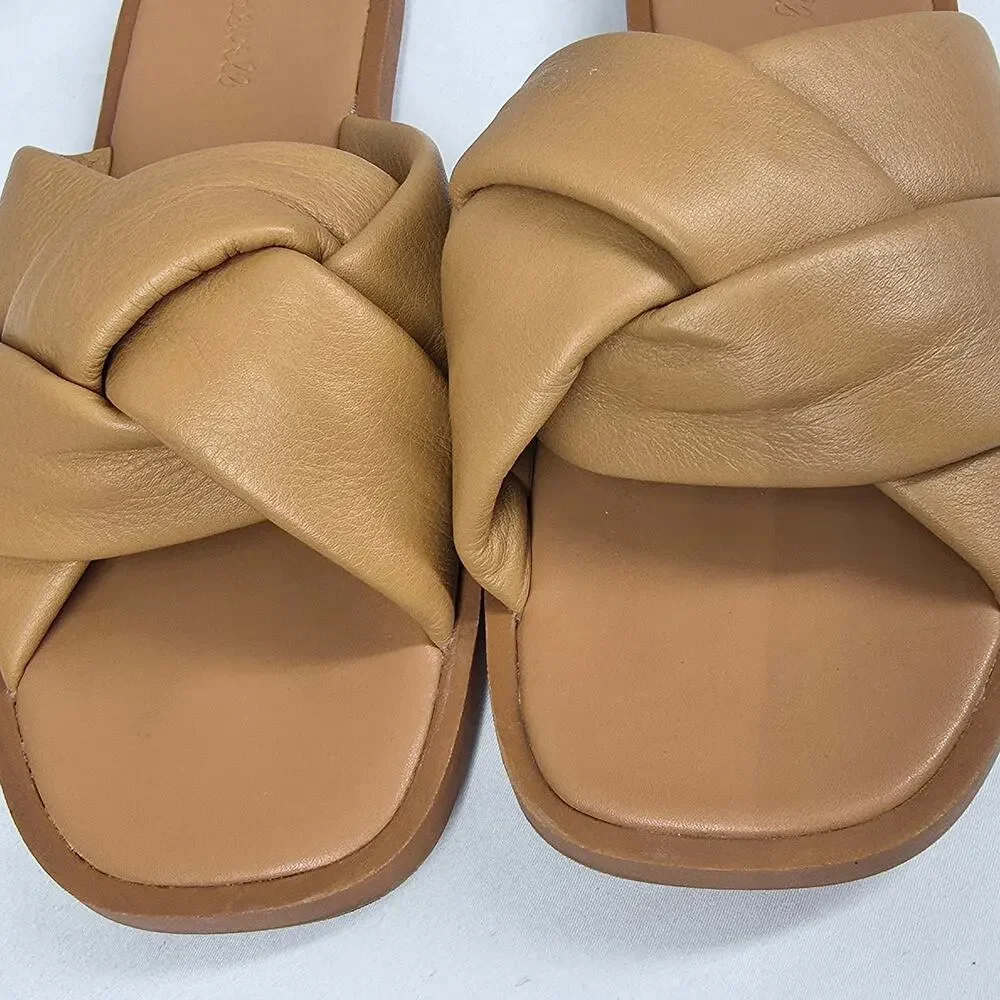 MADEWELL WOMENS JAYNA BRAIDED TAN LEATHER SLIDE SANDAL SIZE 9.5 ITEM ND963
